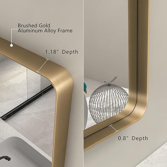 66x40 Gold Framed Mirror for Bathroom, Brushed Gold Brass Bathroom Mirror, Rectangle Gold Bathroom Vanity Mirror for Wall, Shatterproof, Anti-Rust, Hangs Horizontally or Vertically