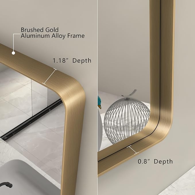 40x36 Inch Brushed Gold Framed Mirror for Bathroom | Gold Brass Bathroom Mirror, Rectangle Gold Vanity Mirror for Wall, Shatterproof, Anti-Rust, Hangs Horizontally or Vertically