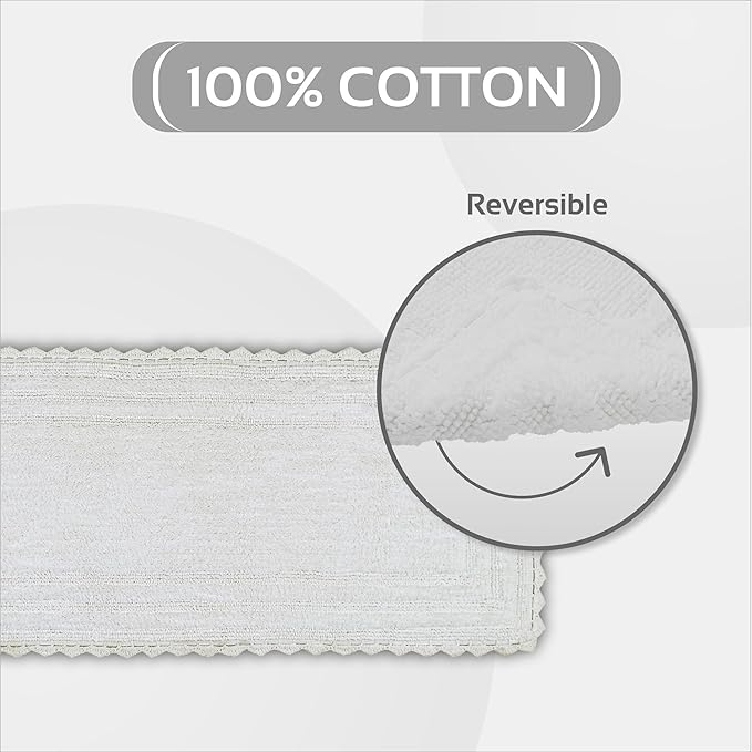 Better Trends Lilly Crochet White Large Bath Mat & Long Bath Rugs, 100% Cotton & Reversible Bath Runner Rug, Absorbent Shower Rugs for Bathroom, Washable Bath Rugs - 20 x 60 Runner Rug
