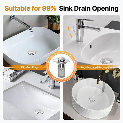 4Pack Bathroom Sink Drainer Hair Catcher, Pop Up Sink Drain Stopper with Filter Basket, Universal Drain Plug for Sink Drain, Stainless Steel Sink Drain Cover with Basket for Bathroom Stopper