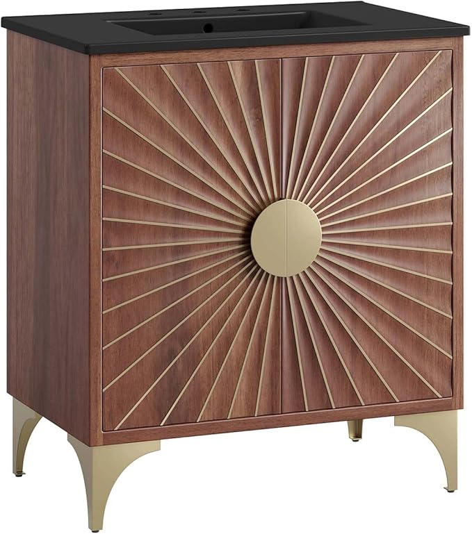 Modway Daylight Bathroom Vanity Cabinet with Ceramic Sink Basin, 30 Inch, Black Walnut