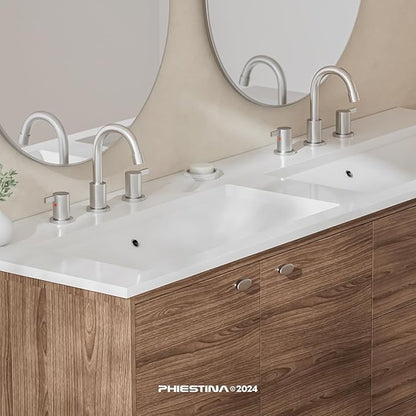 Phiestina 3 Hole 8 Inch 2 Handle Widespread Bathroom Faucet with Metal Pop-Up Drain, Brushed Nickel, WF015-1-BN