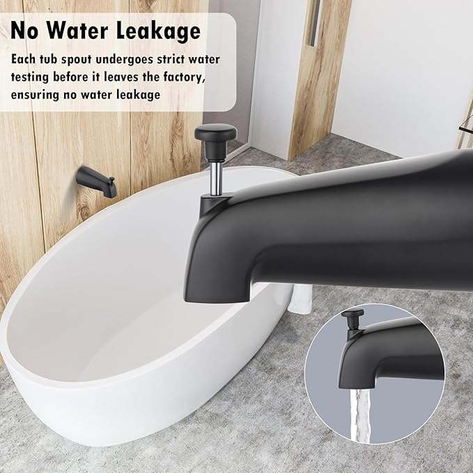 Slip-on Tub Spout with Diverter, Compatible with 1/2 Inch Copper Tube Fit, Bathroom Bathtub Spout 1-Pack (Matte Black)