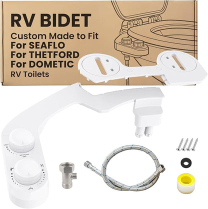 RV Bidet Toilet Seat Attachment Support for SEAFLO, RV Bidet for Camper Toilet, Self/Rear/Front Cleaning, Non-Electric Adjustable Water Pressure, Fresh Water