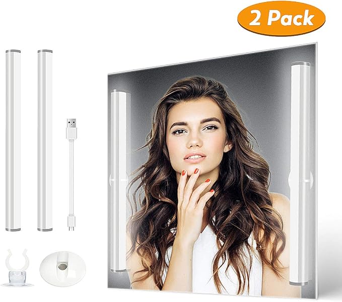 Benature LED Mirror Lights Portable Rechargeable Vanity Light 3 Brightness Touch Control Makeup Light for Bathroom Dressing Room 2 Packs | Portable, Rechargeable, 3 Brightness Levels, Touch Control, For Bathroom Dressing Room