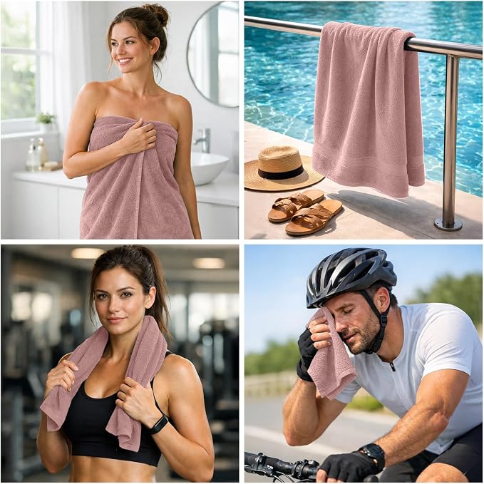 DAN RIVER 8 Piece Luxury Bath Towels for Bathroom, Towel Set, Dusty Rose | 2 Bath towels, 2 Hand towels, and 4 Wash Cloths, 600 GSM 100% Ring Spun Cotton, Highly Absorbent, Gym, Hotel, guest, and Spa