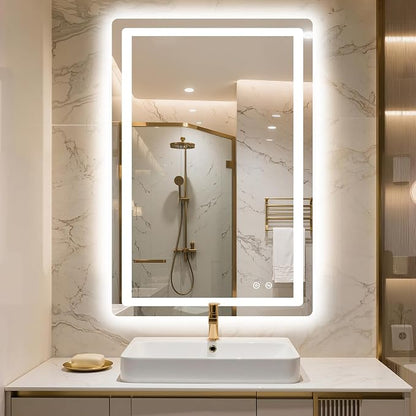 LED Bathroom Mirror with Lights, 20 x 30 Lighted Vanity Wall Mirror | Backlit and Frontlit, Anti-Fog, Dimmable 3 Colors, Shatter-Proof Tempered Glass, Memory Function, Plug-in/Hardwired