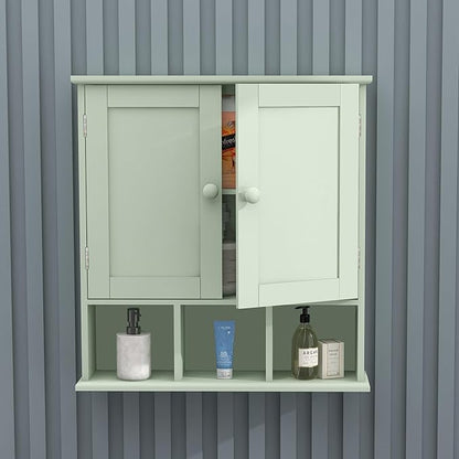 TaoHFE Green Bathroom Cabinet,Bathroom Wall Cabinet with 2 Door Adjustable Shelves,Over The Toilet Storage Cabinet,Green Bath Room Cabinet Wall Mounted,Medicine Cabinets for Laundry Kitchen
