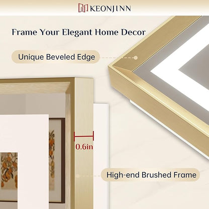 Keonjinn 30x36 Inch Gold LED Bathroom Mirror with Light, Frontlit & Backlit | Beveled Edge, Lighted Bathroom Mirror, HD Tempered Glass, 3 Color Temperatures, Anti-fog, Stepless Dimmable