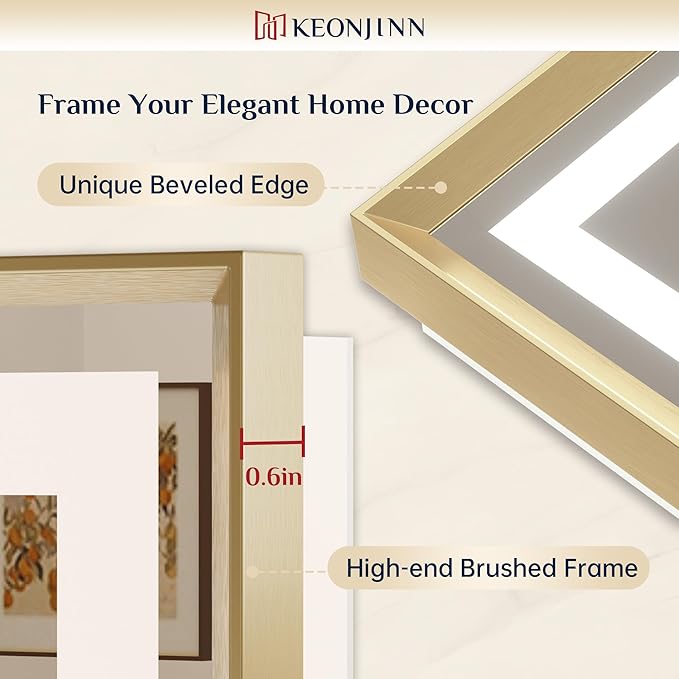 Keonjinn 42x36 Inch Gold LED Bathroom Mirror with Lights, Beveled Edge | Frontlit & Backlit, Lighted Bathroom Mirror, HD Tempered Glass, 3 Color Temperatures, Anti-fog, Stepless Dimmable