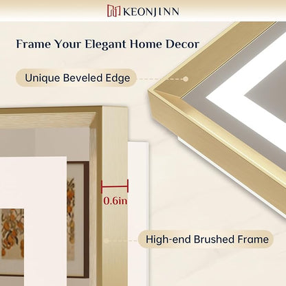 Keonjinn 48x36 Inch Gold LED Bathroom Mirror with Lights, Beveled Edge | Frontlit & Backlit, Lighted Bathroom Mirror, HD Tempered Glass, 3 Color Temperatures, Anti-fog, Stepless Dimmable