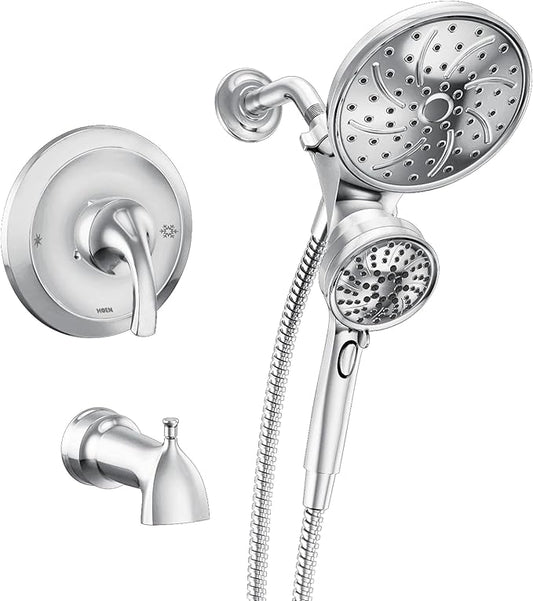 Moen Engage Magnetix Chrome Multi-Function Handshower and Rainfall Shower Head Trim Combo with Shower Handle, Tub Spout, Metal Hose, and Valve, 82304