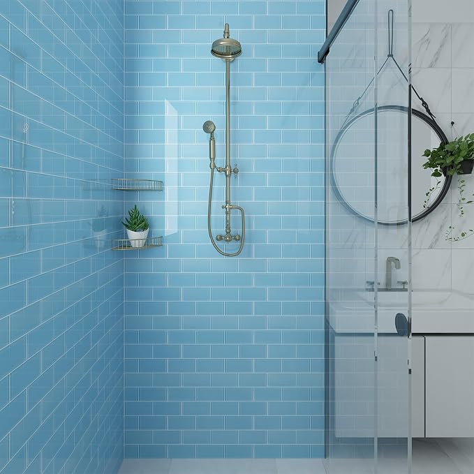 Blue Glass Subway Tile, Glass for Bathroom Kitchen Shower Backsplash Wall, 3 x 6 Inches, 4 Sq.Ft.