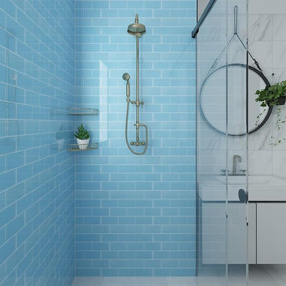 Blue Glass Subway Tile, Glass for Bathroom Kitchen Shower Backsplash Wall, 3 x 6 Inches, 4 Sq.Ft.