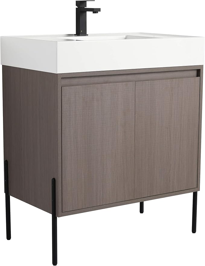 Crownpoint 30 Inch Bathroom Vanity with Sink, White Sink, White Oak Finish, Full Assembly Required, Elegant Bathroom Vanities for Modern Homes
