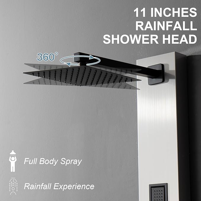 Homevacious Shower Panel Tower System,Stainless Steel Bathroom Stand Up Shower Kit,Wall-Mount Shower Panels with Rainfall Shower Head,4 Massage Body Jets,Tub Spout and Handheld Shower,Brushed Nickel