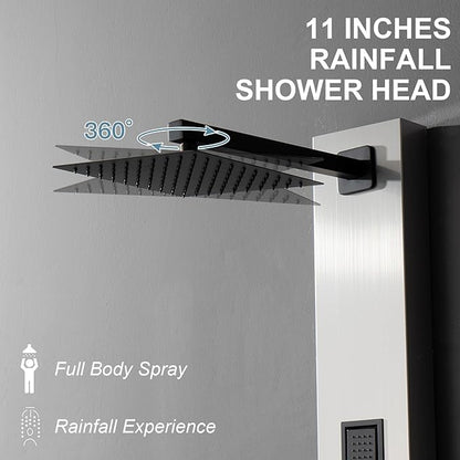 Homevacious Shower Panel Tower System,Stainless Steel Bathroom Stand Up Shower Kit,Wall-Mount Shower Panels with Rainfall Shower Head,4 Massage Body Jets,Tub Spout and Handheld Shower,Brushed Nickel