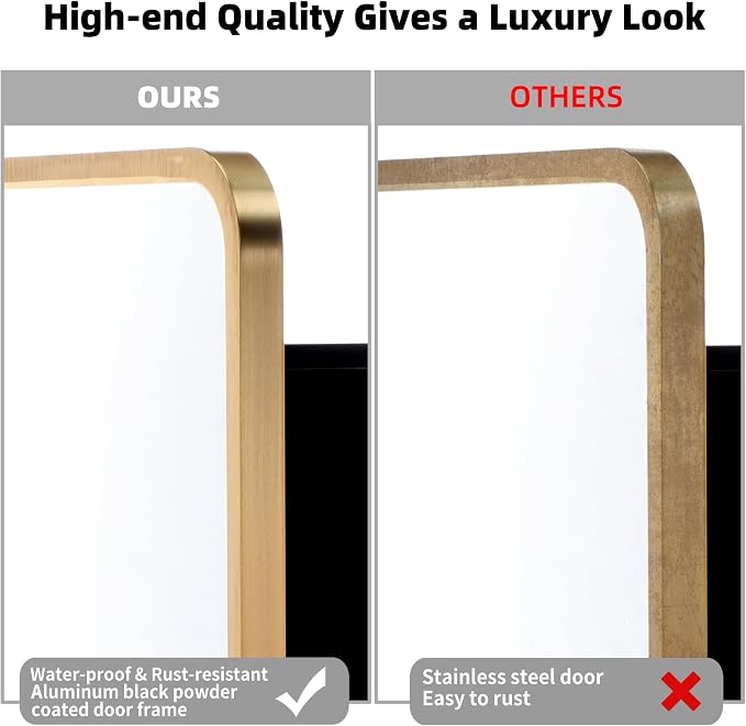 Movo 20x31 Inch Recessed or Surface Mount Medicine Cabinet with Mirror Aluminum Metal Framed Bathroom Mirror Medicine Cabinet Rectangle Storage Cabinet Gold