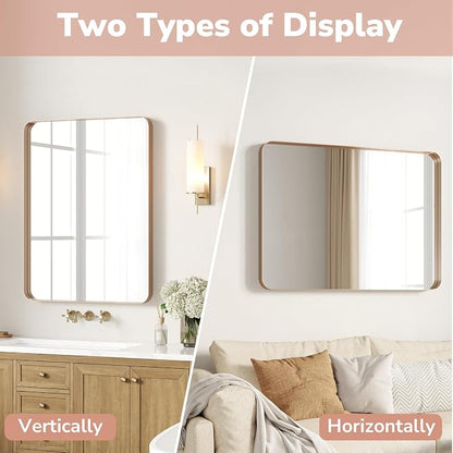 Gold Bathroom Mirrors for Over Sink 24"x36" 2 Pack | Brushed Champagne Brass Gold Vanity Mirror for Wall, Aluminum Frame, Anti-Rust, Tempered Glass