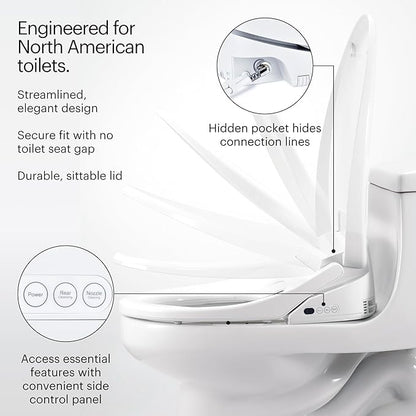 Brondell Bidet Toilet Seat S1400, Smart Toilet Seat, Dual Stainless-Steel, Self-Cleaning Nozzle With Clean Plus Technology, Endless Warm Water Bidet, Warm Air Dryer-Nightlight, Heated Seat, Round