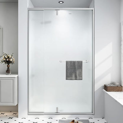 36-42" W x 72" H Frosted Pivot Shower Glass Door Brushed Nickel | 1/4"(6mm) SGCC Tempered Glass with Explosion-Proof Film &Nano Coating,Customizable Width