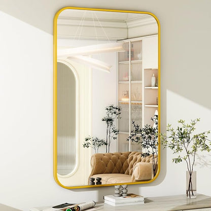 Easly 30 x 40 Inch Bathroom Mirror, Rounded Rectangular Vanity Mirror for Wall, Modern Mirror for Room Decor, Gold Framed Wall-Mounted Mirrors for Home Decor, Hangs Horizontally or Vertically