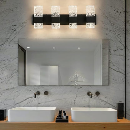 Black Bathroom Vanity Light Fixtures Bathroom Light Fixtures Over Mirror 4-Light 4000K LED Crystal Wall Sconces Modern 40W Brushed Hardwired Wall Lights for Bathroom Bedroom Living Room