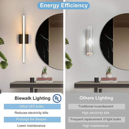 Modern Bathroom Vanity Light 24 inch, Curved, Dimmable 5CCT Led Bathroom Light Fixture Over Mirror, Black Bar Vanity Light for Bathroom Mirror Cabinets-ETL Certificated Modern LED Vanity Makeup Lights