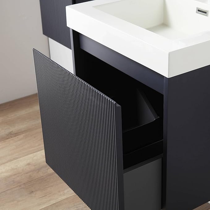 Blossom 20 Inch Bathroom Vanity with Sink and Side Cabinet, All Wood Floating Bathroom Vanity with Acrylic Sink, Bathroom Sink Cabinet with Soft-Close Drawer, Modern Style Vanities, Night Blue