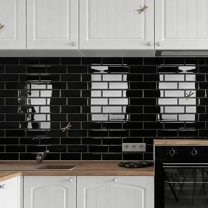 Art3d Subway Design Wall Tile, Peel and Stick Backsplash, 10-Pack, Black | 12 x 12 Inch, Water Resistant, Durable, Easy to Installation, Coastal Style, for Modern Home Decor, Kitchen, Home Improvement