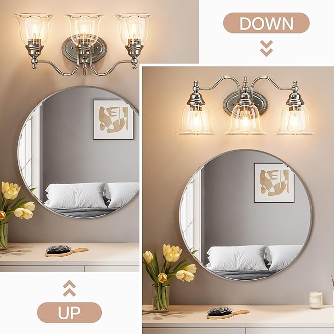 Tribesigns 3-Light Bathroom Light Fixtures, Modern Vanity Light with Clear Glass Shade, Bathroom Wall Lamp for Mirror Living Room Kitchen Hallway Porch, E26 Base, Bulbs Not Included (Silver)