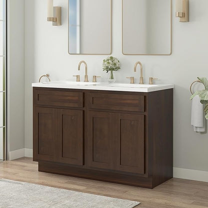Vanity Art 48 Inch Bathroom Base Cabinet Only, Double Sink Top (Not Include Sink) with Door & Soft Close Hinge, Unassembled Floor Cabinet, Brown, 2ea 24 Inch Combo