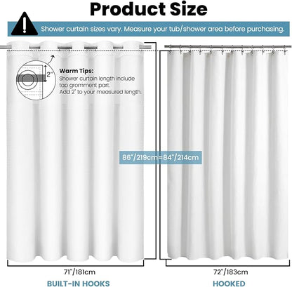 SORTTO No Hook Shower Curtain with Snap in Liner Set Waffle Shower Curtain for Bathroom Hotel Style Fabric Waterproof Inner Liner，71" W x 86" H, White