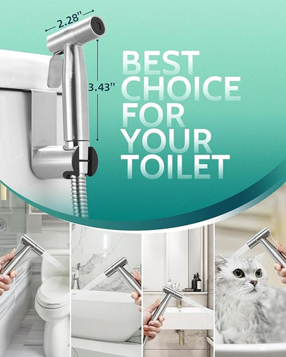 Handheld Toilet Bidet Sprayer for Toilet-Adjustable Water Pressure Control with Bidet Hose for Feminine Wash, Stainless Steel Brushed Nickel Cloth Diaper for Baby Wash (Stainless Steel, 2 Pack)