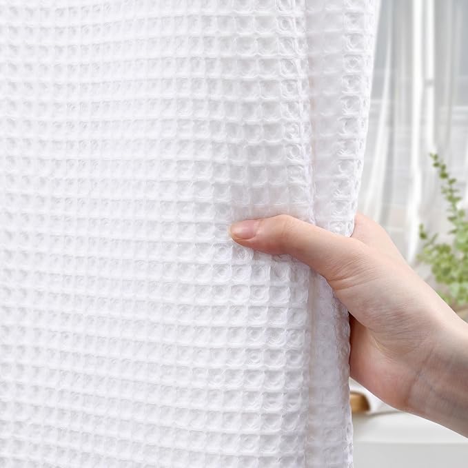 Waffle Weave Shower Curtain - White Cotton Fabric Texture Heavyweight Shower Curtains for Bathroom,Washable,72Wx72L