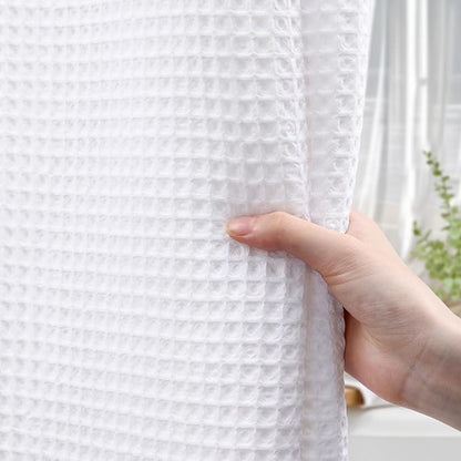 Waffle Weave Shower Curtain - White Cotton Fabric Texture Heavyweight Shower Curtains for Bathroom,Washable,72Wx72L