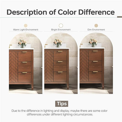 48" Walnut Bathroom Vanity with Sink, No Assembly Required | Solid Wood Bathroom Vanities with Soft Close Doors & Dovetail Drawers, Modern Bathroom Sink Cabinet, 0.78" Stone Top