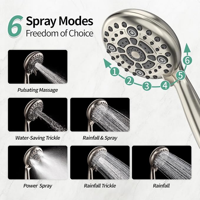SR SUN RISE 10 Inch Rain Shower System, High Pressure Shower Heads and Handheld 6-Spray Combo Set Slide Bar Shower Faucets Sets Complete Included Valve and Trim Kit for Bathroom, Brushed Nickel