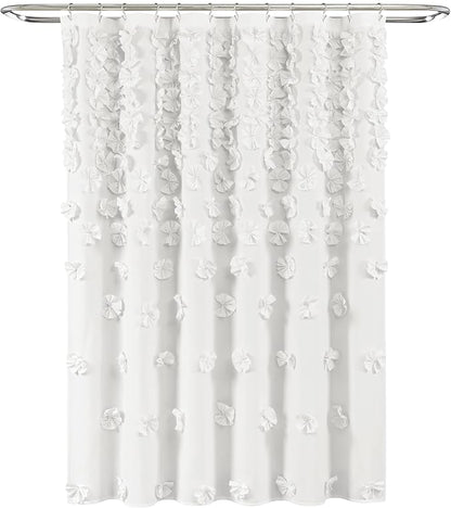Lush Decor Riley Shower Curtain, 72" W x 72" L, White - Bathroom Curtain - Coquette Decor - Bow Shower Curtains - Cottage Core - Fabric Curtains (Pack of 6)