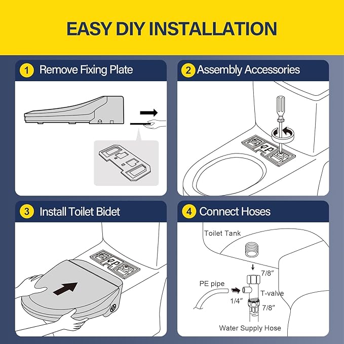 Bidet Toilet Seat 102S-W, Electronic Heated Seat with Unlimited Warm Water for Bathroom, Remote Control, Turbo Wash & Dryer, Night Light, Easy Install-Perfect for Home Bathroom Use