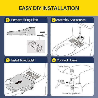 Bidet Toilet Seat 102S-W, Electronic Heated Seat with Unlimited Warm Water for Bathroom, Remote Control, Turbo Wash & Dryer, Night Light, Easy Install-Perfect for Home Bathroom Use
