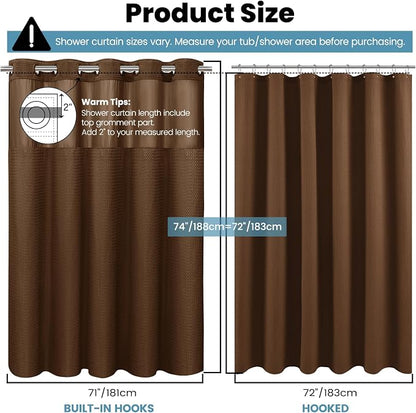 SORTTO No Hook Shower Curtain with Snap in Liner Set Waffle Shower Curtain for Bathroom Hotel Style Fabric Waterproof Inner Liner，71" W x 74" H, Brown