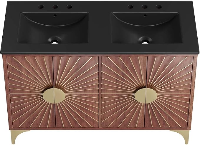 Modway Daylight Bathroom Vanity Cabinet with Ceramic Basin, 48" Double Sink, Black Walnut