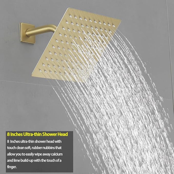 ‎Brushed Gold Shower Faucet Set with Tub Spout Bathroom Rainfall 8 Inch Shower Head System with Handheld Single Handle Shower Trim Kit with Rough-in Valve