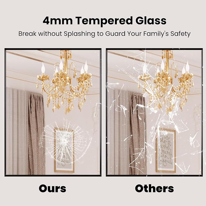 LOAAO Black Bathroom Mirror 30"X36" | Tempered Glass, Hangs Vertically or Horizontally, Easy to Install, Modern Design