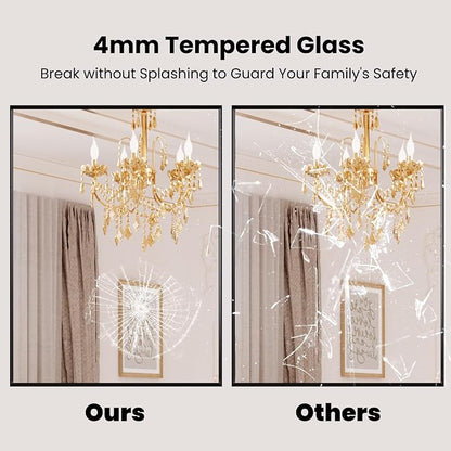 LOAAO Black Bathroom Mirror 30"X36" | Tempered Glass, Hangs Vertically or Horizontally, Easy to Install, Modern Design