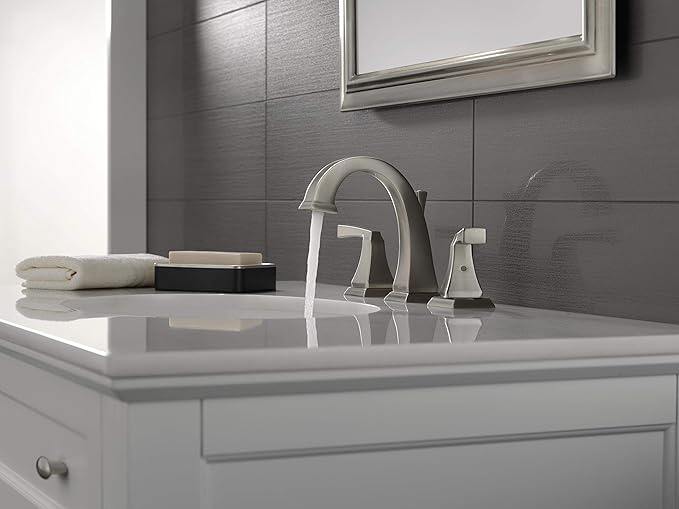 Delta Dryden Brushed Nickel Bathroom Faucet 3 Hole, 8 Inch Widespread Bathroom Sink Faucet for Vanity, Metal Push-Pop Drain Assembly, SpotShield Stainless 3551-SPMPU-DST