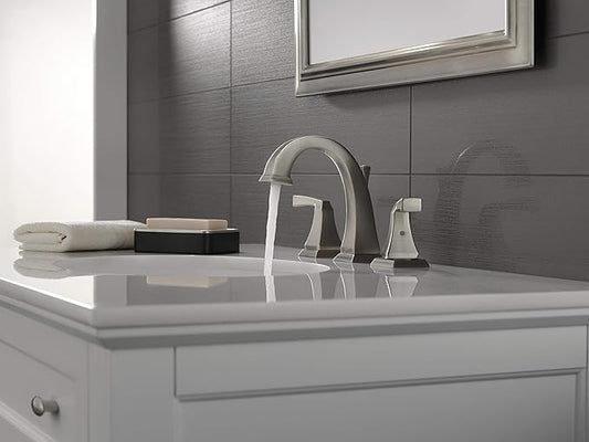 Delta Dryden Brushed Nickel Bathroom Faucet 3 Hole, 8 Inch Widespread Bathroom Sink Faucet for Vanity, Metal Push-Pop Drain Assembly, SpotShield Stainless 3551-SPMPU-DST