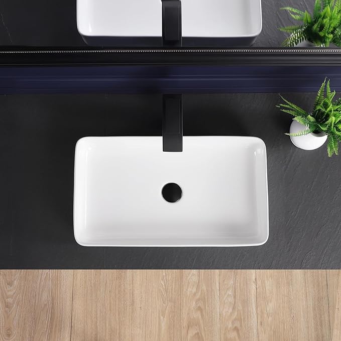 Vessel Sink 24"x14" Rectangular Bathroom Sink Modern White Porcelain Ceramic Above Counter Drop-in Vanity Sink for Bathrooms Art Basin