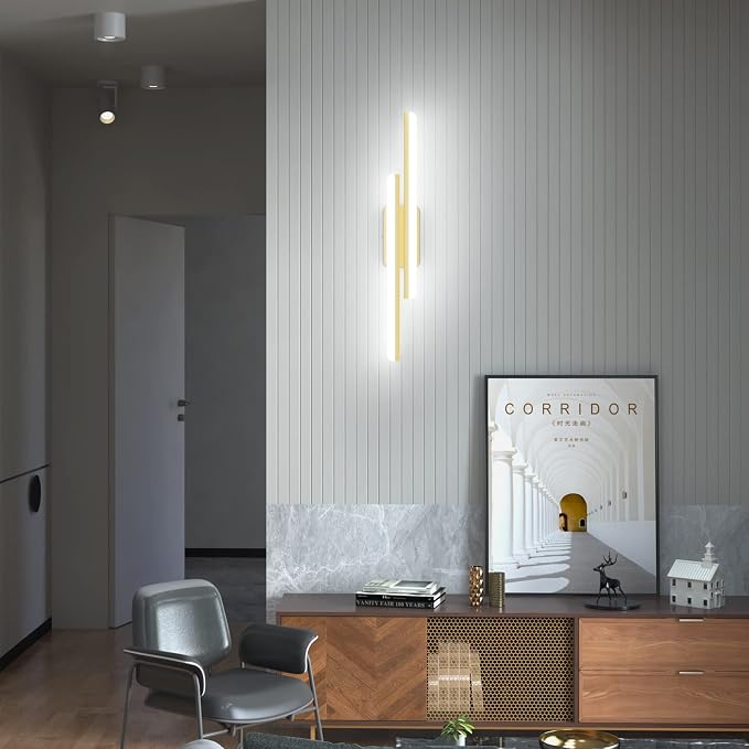 Ralbay 32" LED Gold Vanity Lights for Bathroom 36W Frosted Aluminum Modern Gold Bathroom Vanity Light Fixtures Over Mirror Modern Gold Bath Lighting 6000K White Light
